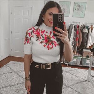 Anthropologie wool white mock neck blouse